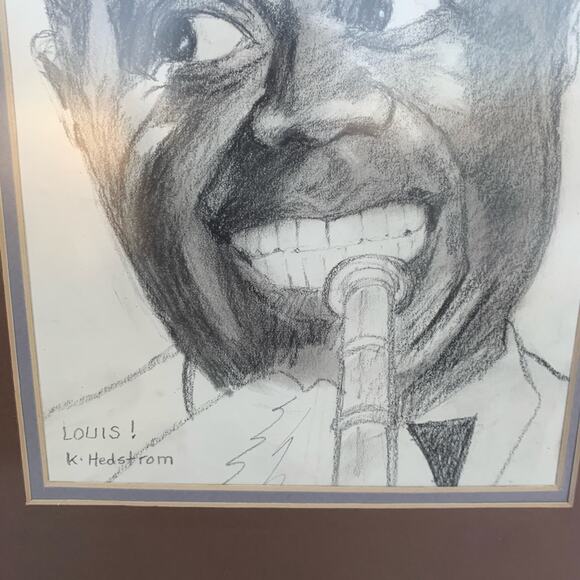 Louis Armstrong Portrait Drawing Wall Art Framed Double Matted - Picture 4 of 10